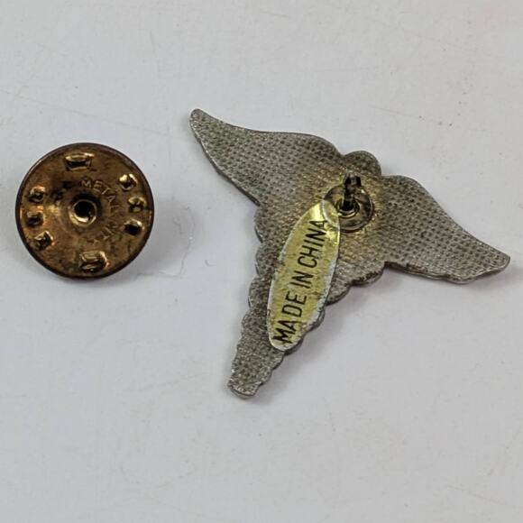 Vtg Caduceus Medical Symbol Pin Silver Tone Metal Lapel Badge Made in China 2000 - Picture 2 of 3